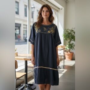 Appel Vintage Gold and Black Seashell Craftan Dress Moo Moo Mu Mu Size L